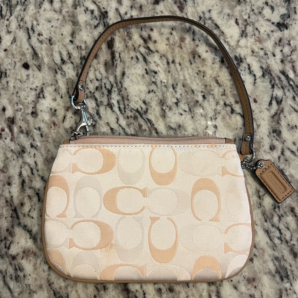 Coach Cream and Tan Signature Wristlet